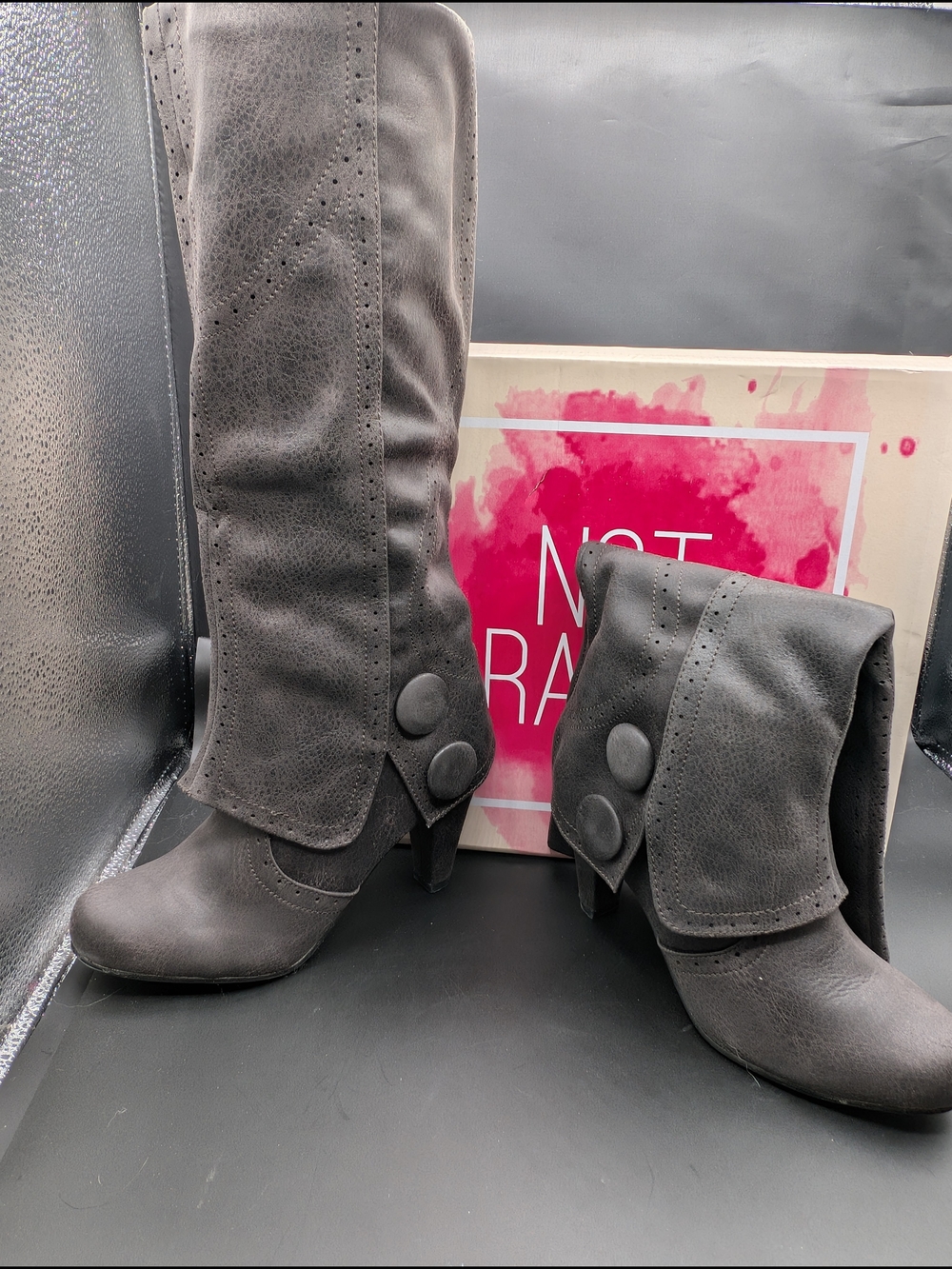 Not Rated Gray Fold-Over Mid Heel Boots